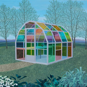 painting titled Stained Glass Greenhouse